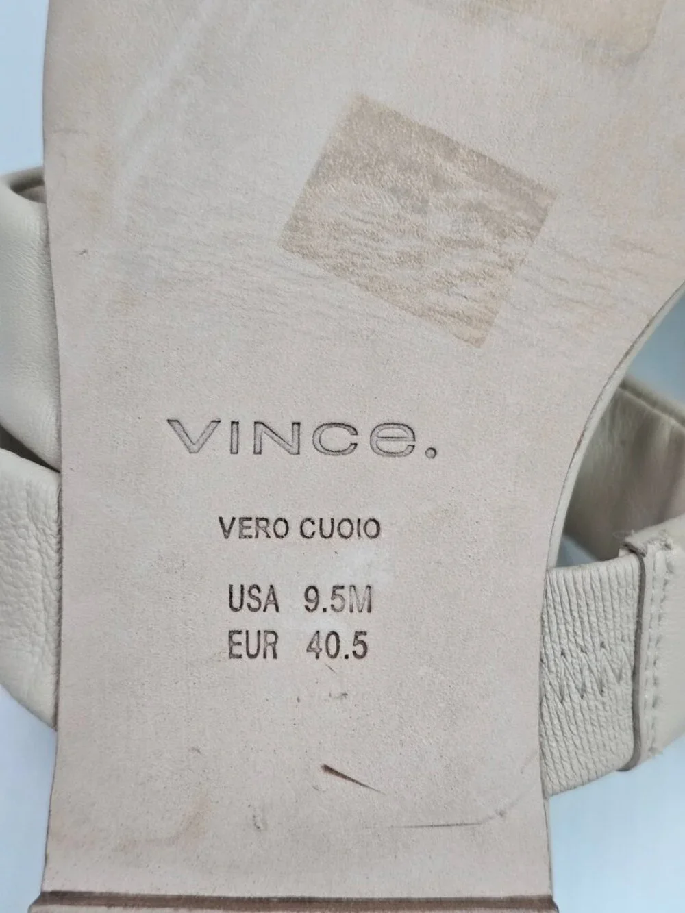 Vince Dallas Flat Slide Sandal Womens 9.5 Beige Leather Triple Strap Square Toe